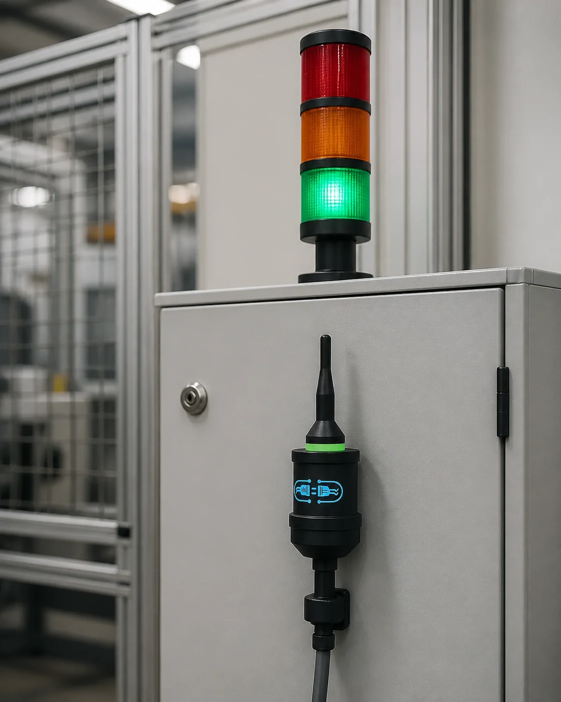 Status light above an industrial workstation